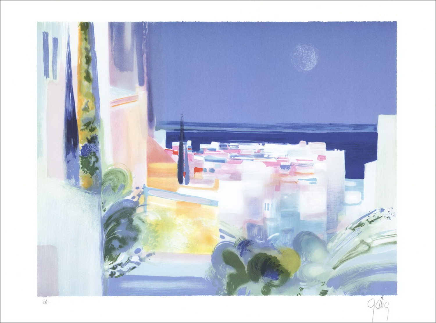 Daniel Gelis - Litografia originale "Villaggio in Provenza" 45x61cm, firmato e numerato a matita
