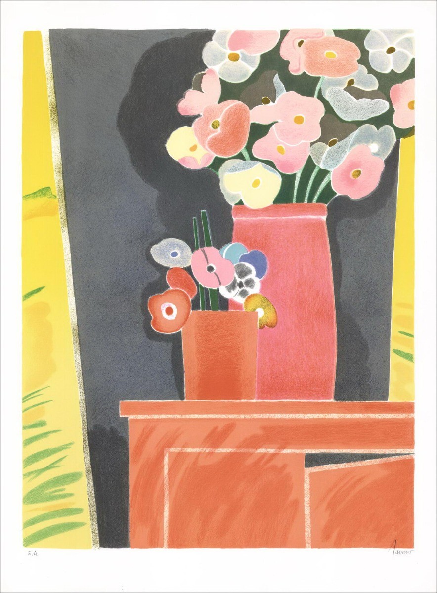Albert Zavaro - Originele Litho "Red Bouquet" 74x54cm
