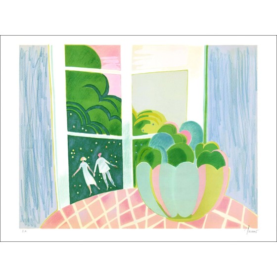Albert Zavaro - Originele Litho "The Fruit Cup" 54x74cm