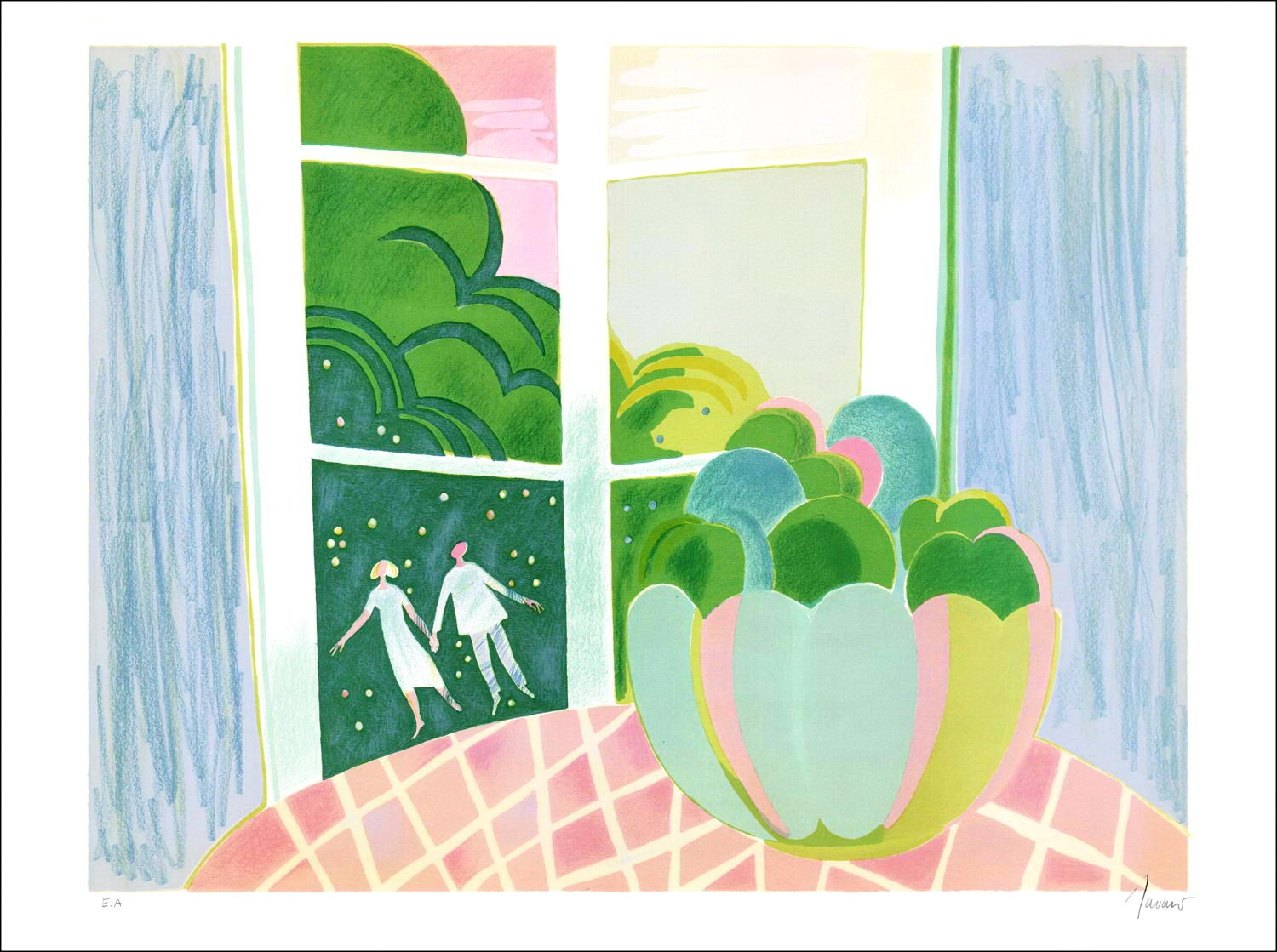 Albert ZAVARO - Original Lithograph "The Fruit Bowl" 54x74cm