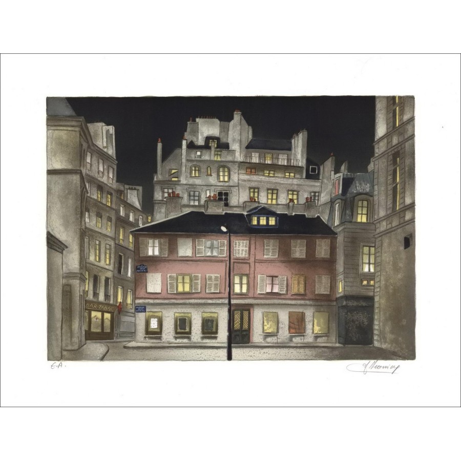 Jean Luc LECOINDRE - Original Lithograph "The bar-tabac" 43x56cm