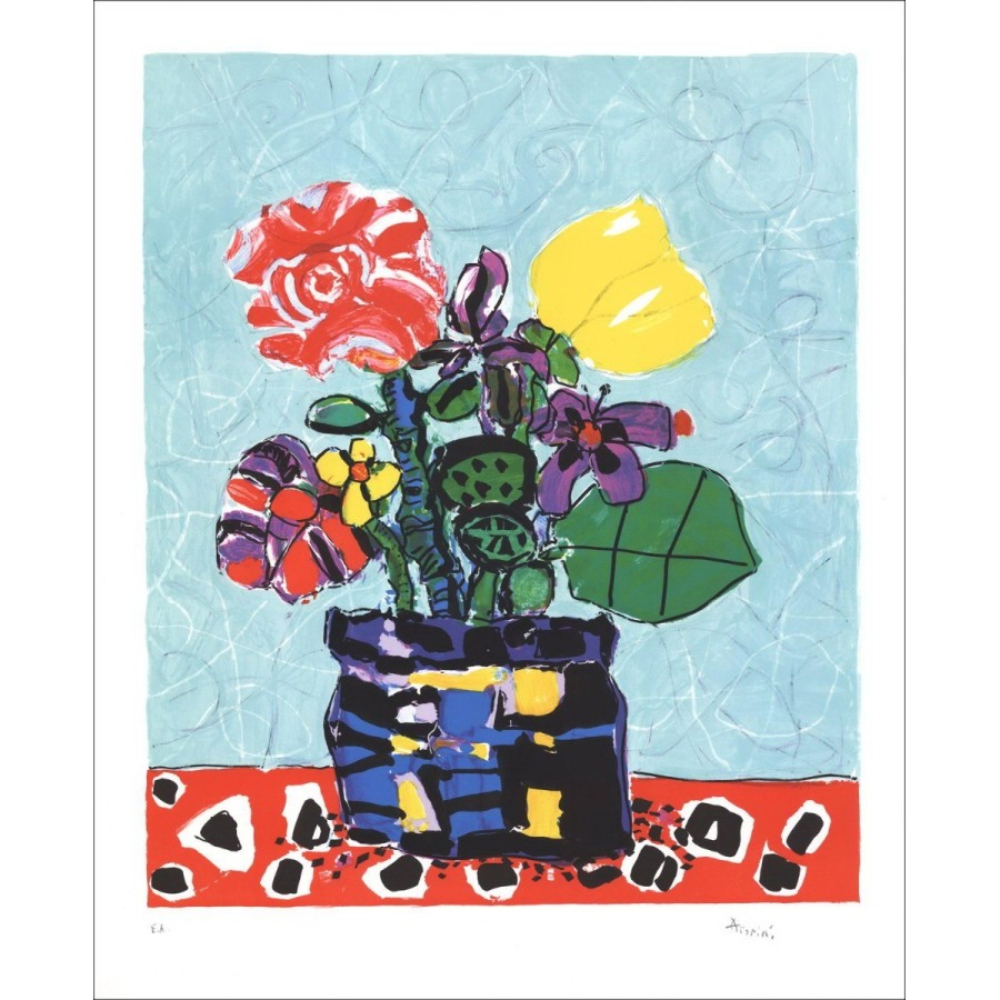 Paul Aïzpiri - Litografia originale "Il bouquet di fiori 36" 76x62cm