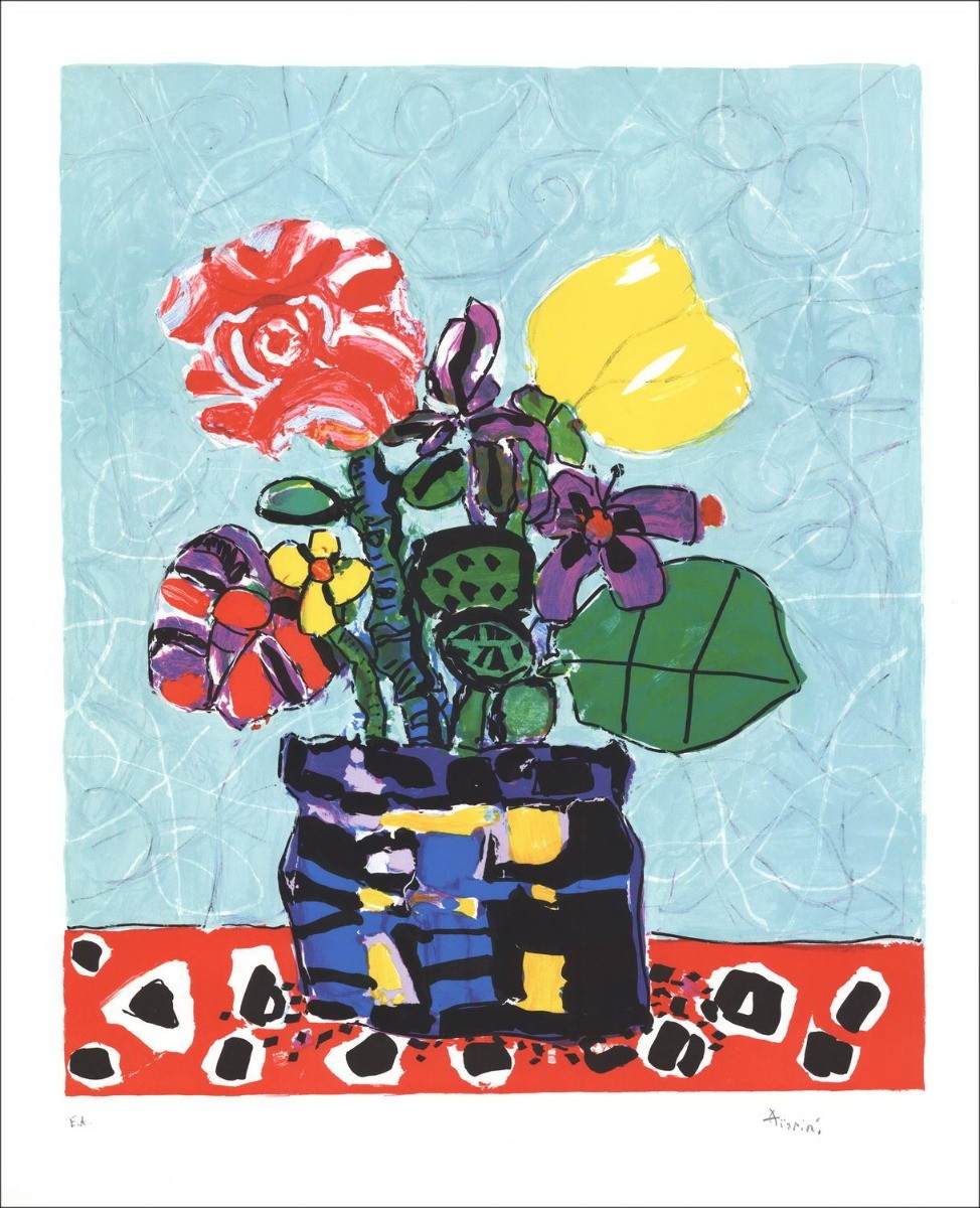 Paul Aïzpiri - Litografia originale "Il bouquet di fiori 36" 76x62cm