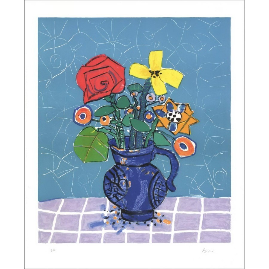 Paul AÏZPIRI - Lithographie Originale "Le bouquet de fleurs" 76x62cm