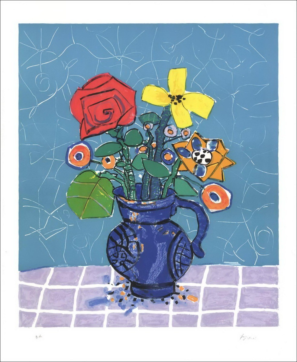 Paul Aïzpiri - Litografía original "El ramo de flores" 76x62cm