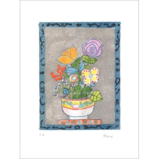 Paul Aïzpiri - Litografía original "El ramo de flores 44" 59x45cm