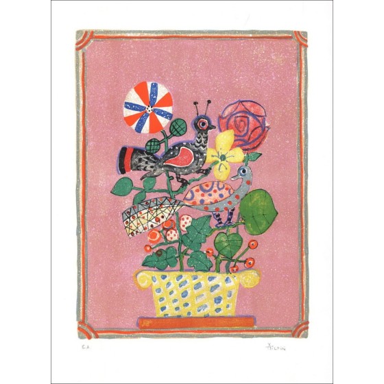 Litografia originale Il bouquet di fiori 49 - Paul Aïzpiri - 76x55cm