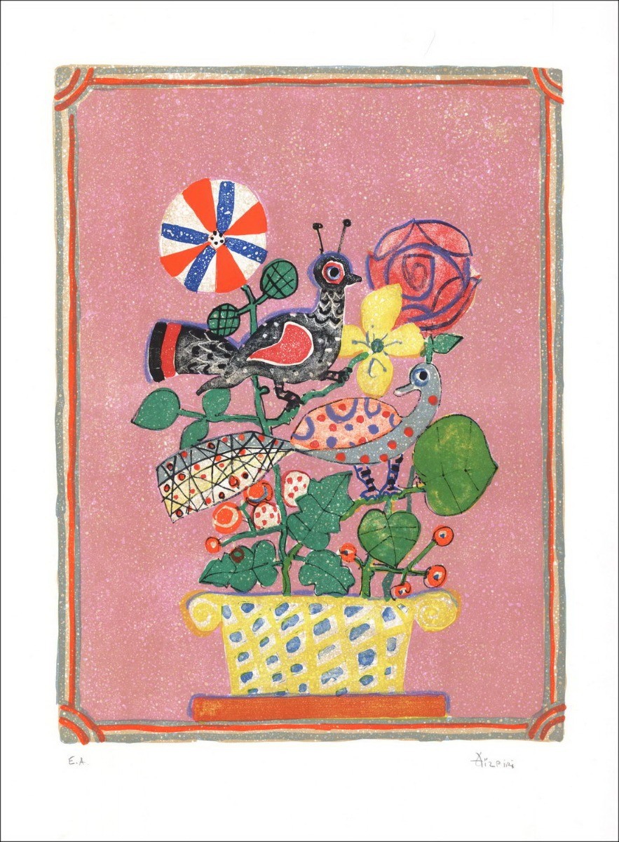 Original Lithographie des Blumenstraußs von Blumen 49 - Paul Aïzpiri - 76x55cm