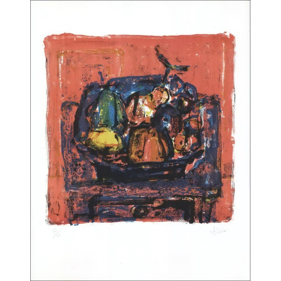 Paul AïZPIRI - Original Lithograph "The fruit basket" 65x50cm