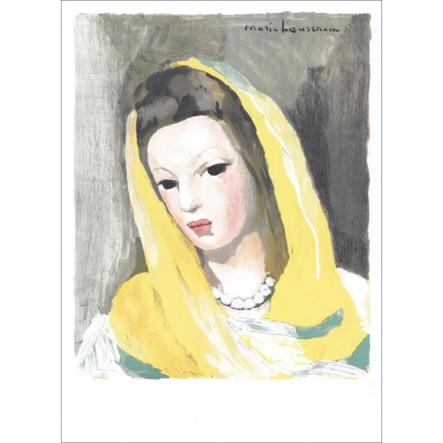 Marie LAURENCIN - Lithographie "Femme au foulard jaune et collier de perles" 50x36cm