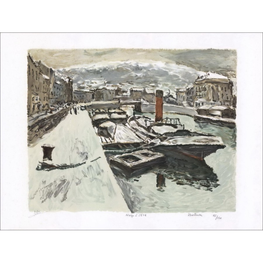 Éric Battista - Litografia originale "Snow in Sète" 48x65cm