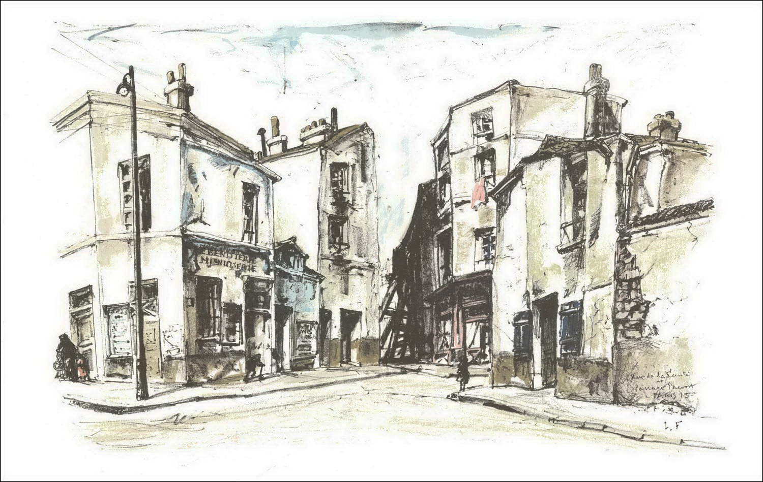 Leonard Tsugouharu Foujita - Lithographie "Rue de la Gesundheit und Durchgang Prévost, Paris XV" 36x56cm - 1964
