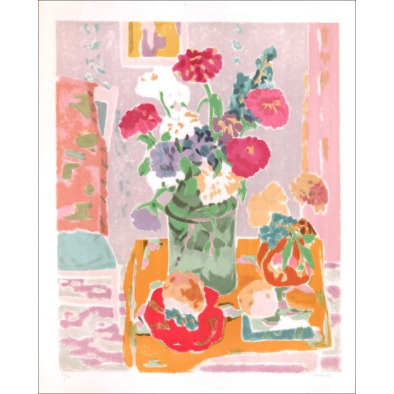 Jules CAVAILLÈS - Litografia Originale "Mazzo di fiori" 76x54cm - Litografia originale firmata a matita dall'artista
