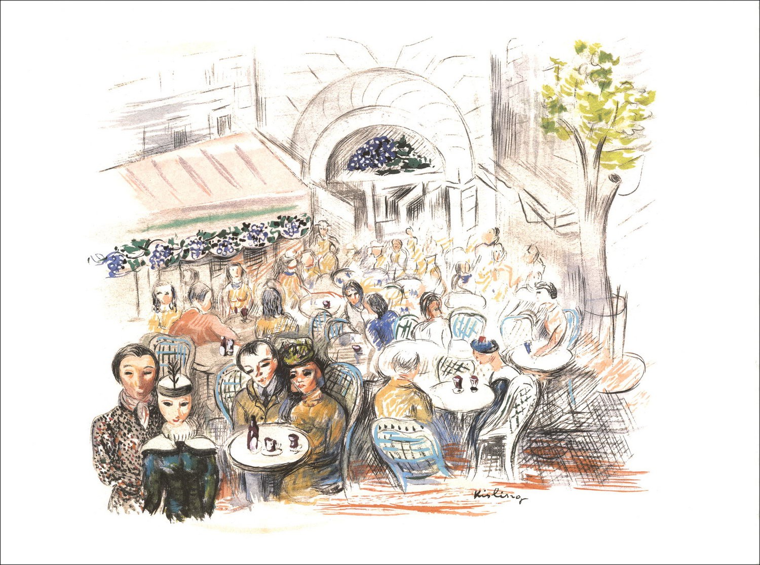 Moses Kisling - Lithographie "Paris - Café des Sirens" 29x39cm