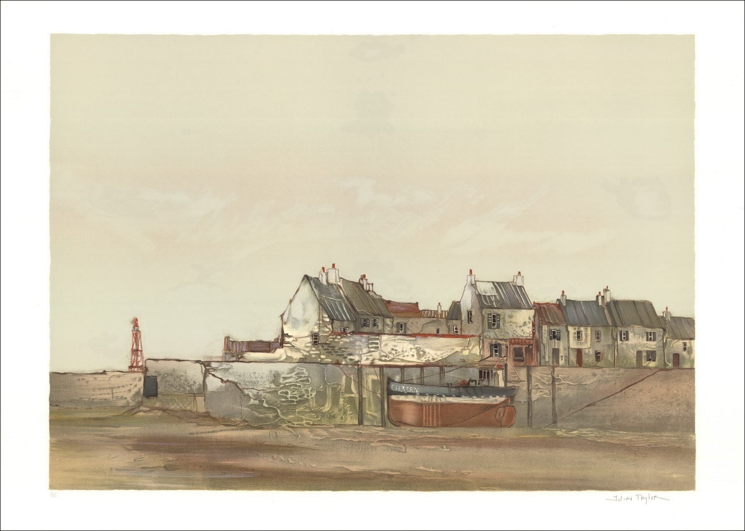 Julian TAYLOR : Lithographie Originale "Marée Basse Près De Cherbourg" 54x76cm - Signée au crayon par l'artiste