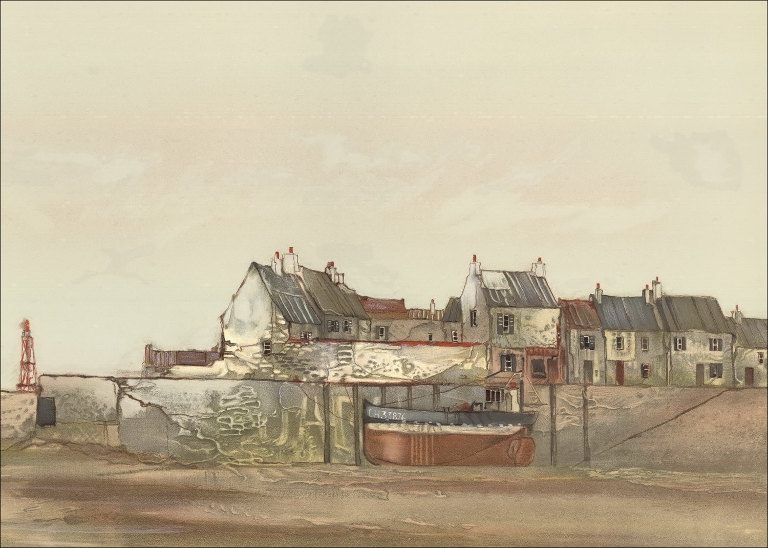 Julian TAYLOR : Lithographie Originale "Marée Basse Près De Cherbourg" 54x76cm - Signée au crayon par l'artiste