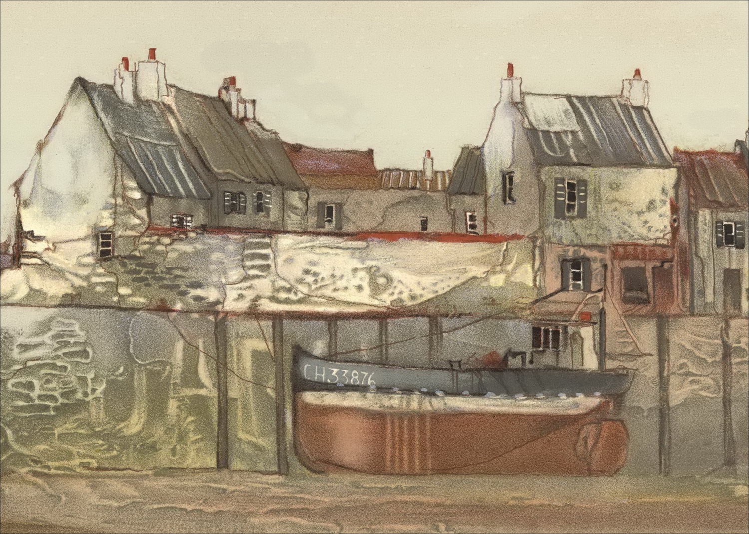 Julian Taylor: Original-Lithographie "Ebbe in der Nähe von Cherbourg" 54x76cm - in Bleistift vom Künstler unterzeichnet