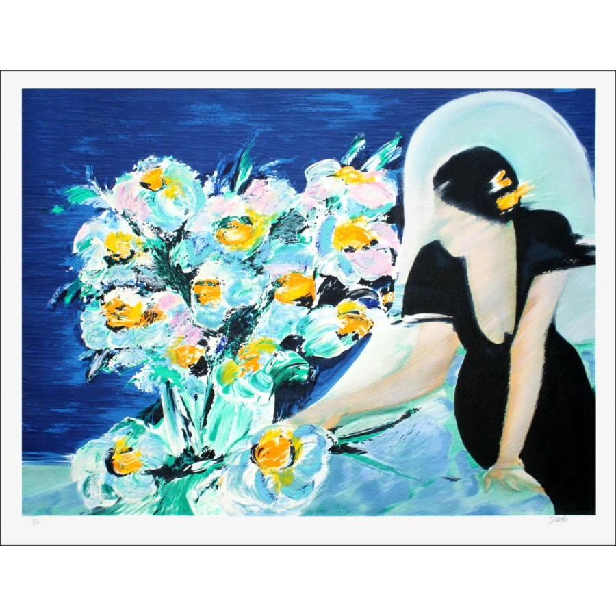 SPAHN Victor - Litografia originale "Donna con bouquet"