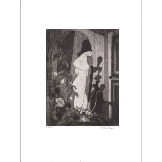 Alfred Defossez - Originalgravur "Nackte Frau im Spiegel" 34x25cm