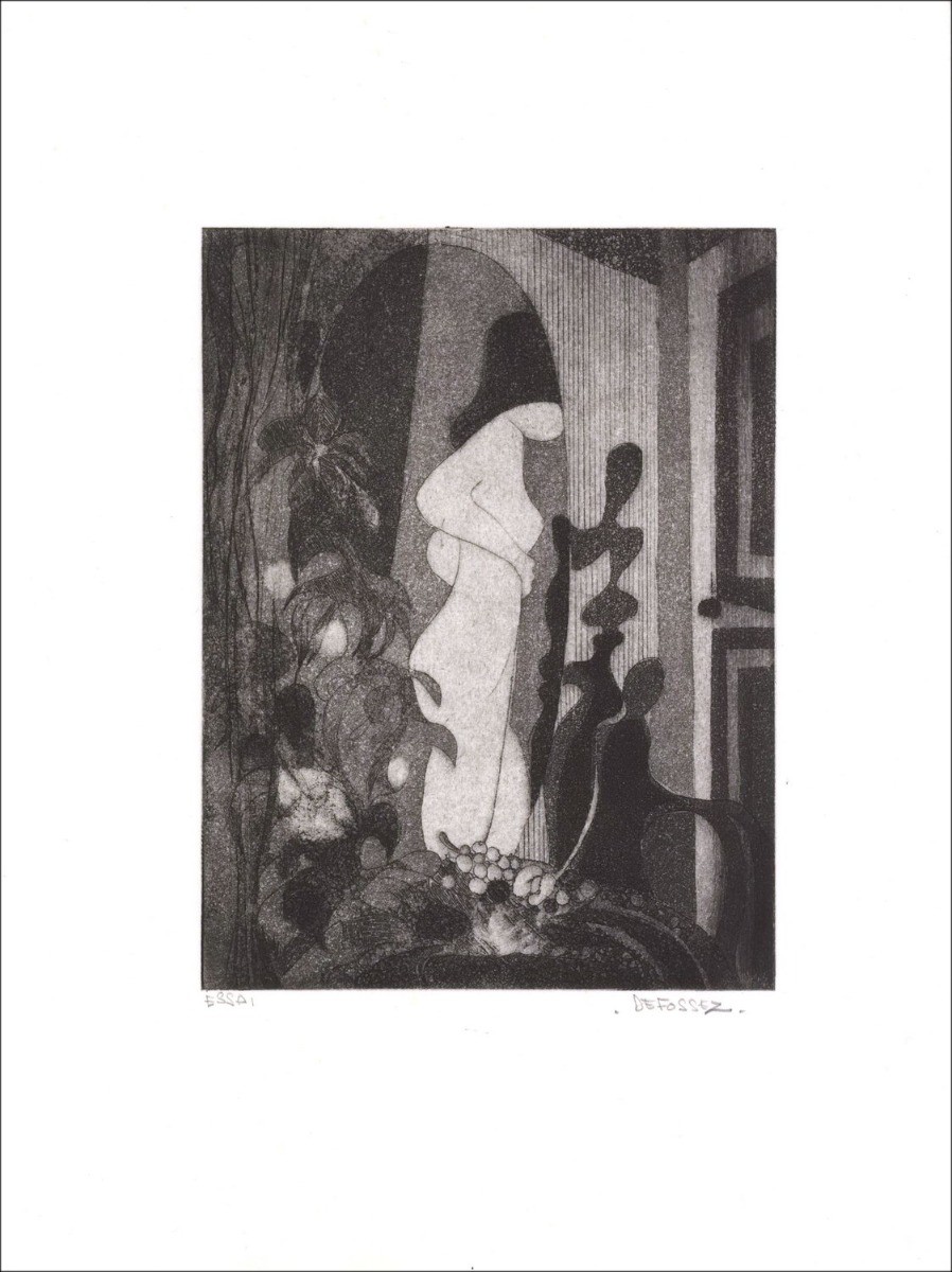 Alfred Afossez - Grabado original "Mujer desnuda en el espejo" 34x25cm