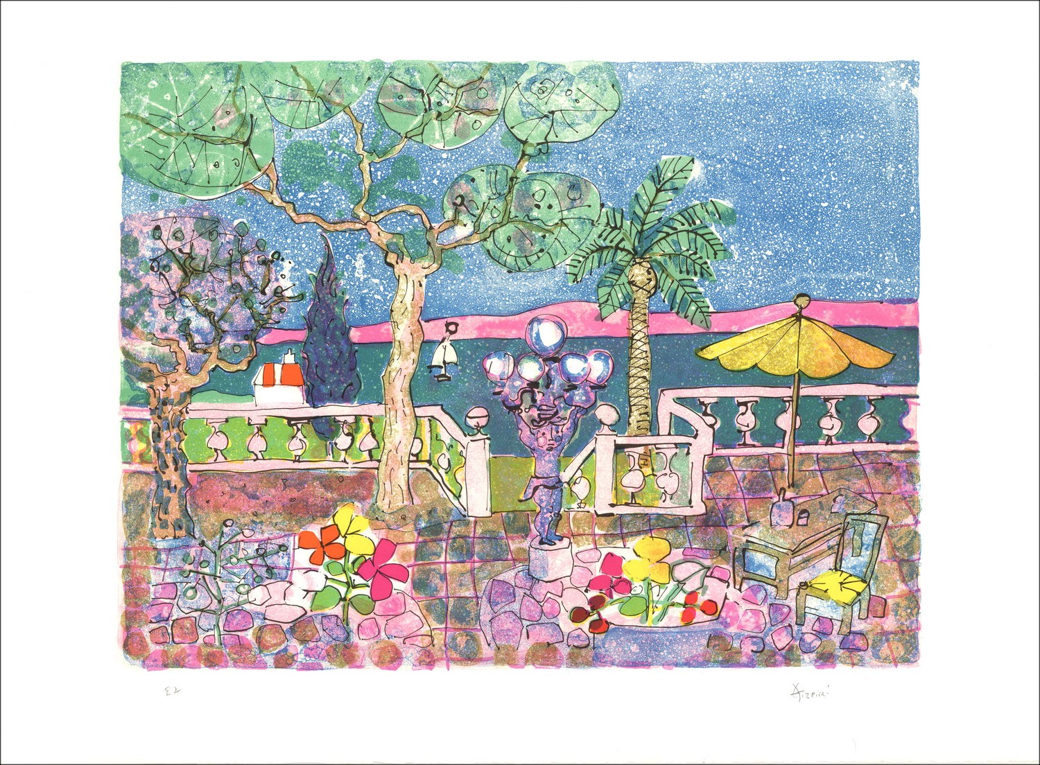 Paul Aïzpiri - Litografia originale "Vista sul mare" 56x76cm