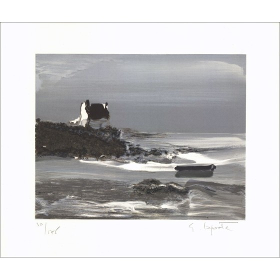 Georges Laporte - Litografía original "Casa en Bretaña" 37x44cm - Firmado y numerado a lápiz