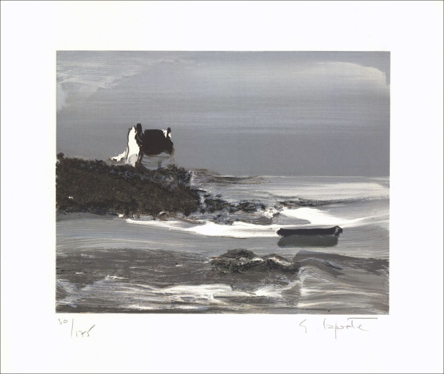 Georges Laporte - Original Litho's "Huis in Bretagne" 37x44cm - ondertekend en genummerd in potlood
