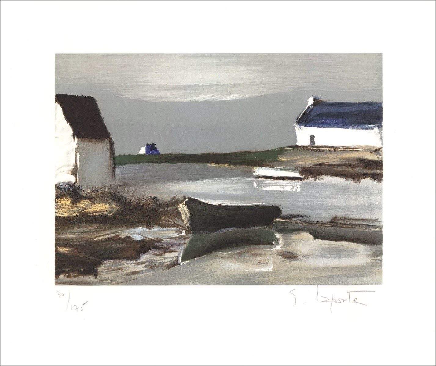 Georges Laporte - Originele Litho's "Huizen in Bretagne" 37x44cm - ondertekend en genummerd in potlood
