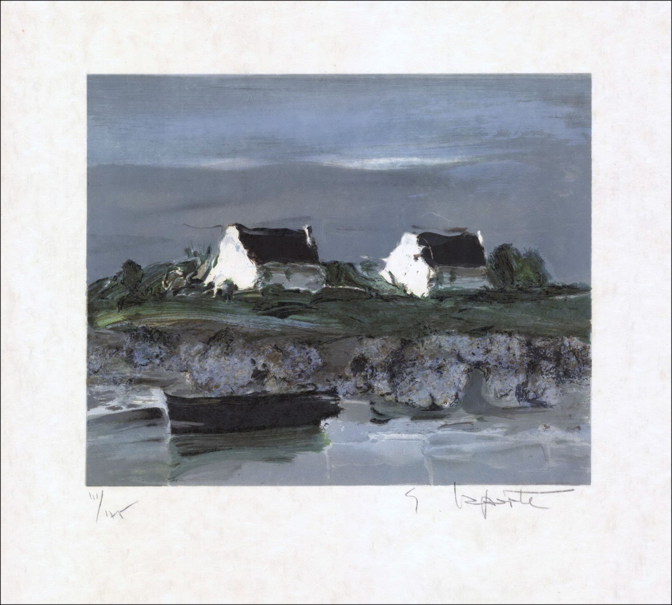 Georges Laporte - Original-Lithographie auf Japan-Papier "Sommermorgen" 32x36cm - signiert und nummeriert in Bleistift