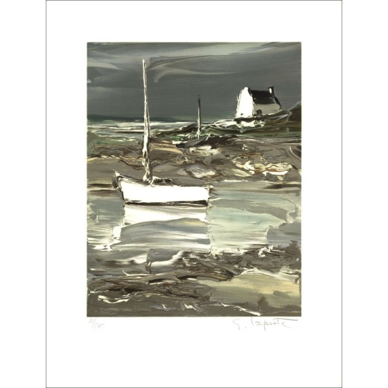 Georges Laporte - Original-Lithographie "Das weiße Boot" 49x38cm - signiert und nummeriert in Bleistift