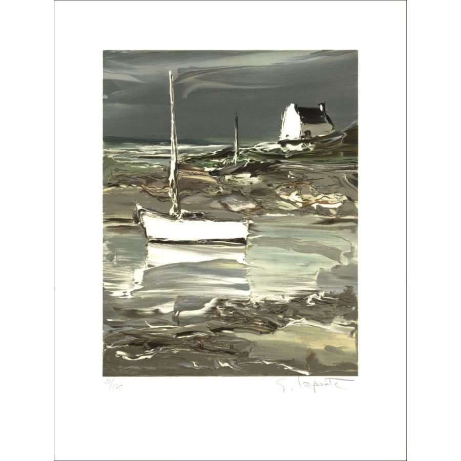 Georges Laporte - Litografia originale "La barca bianca" 49x38cm - firmata e numerata a matita
