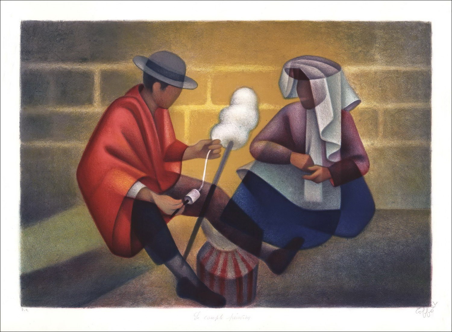 Comprar Louis TOFOLI Litografía Pareja Peruana La Quenuille 1974