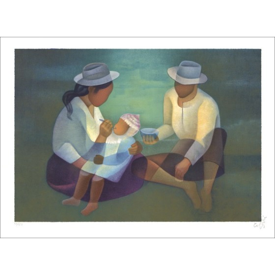 Comprare giovane famiglia Litografia originale Louis Toffoli 1991