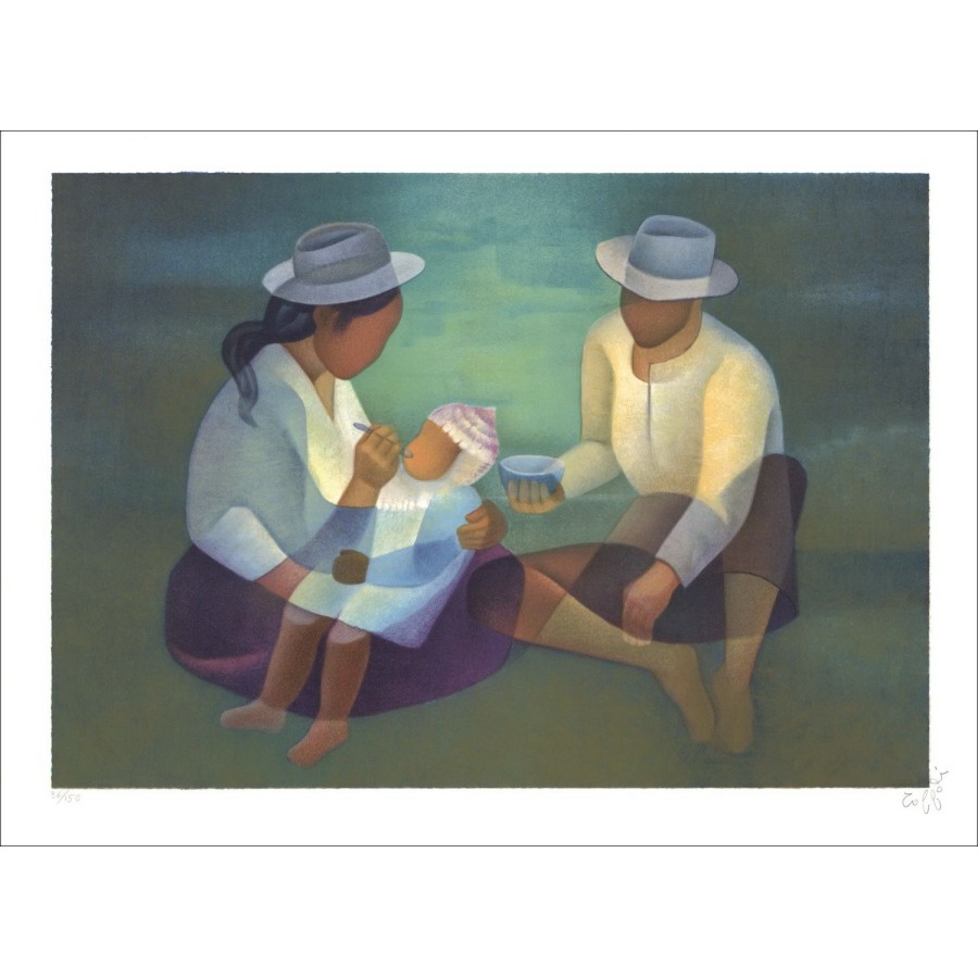 Comprare giovane famiglia Litografia originale Louis Toffoli 1991
