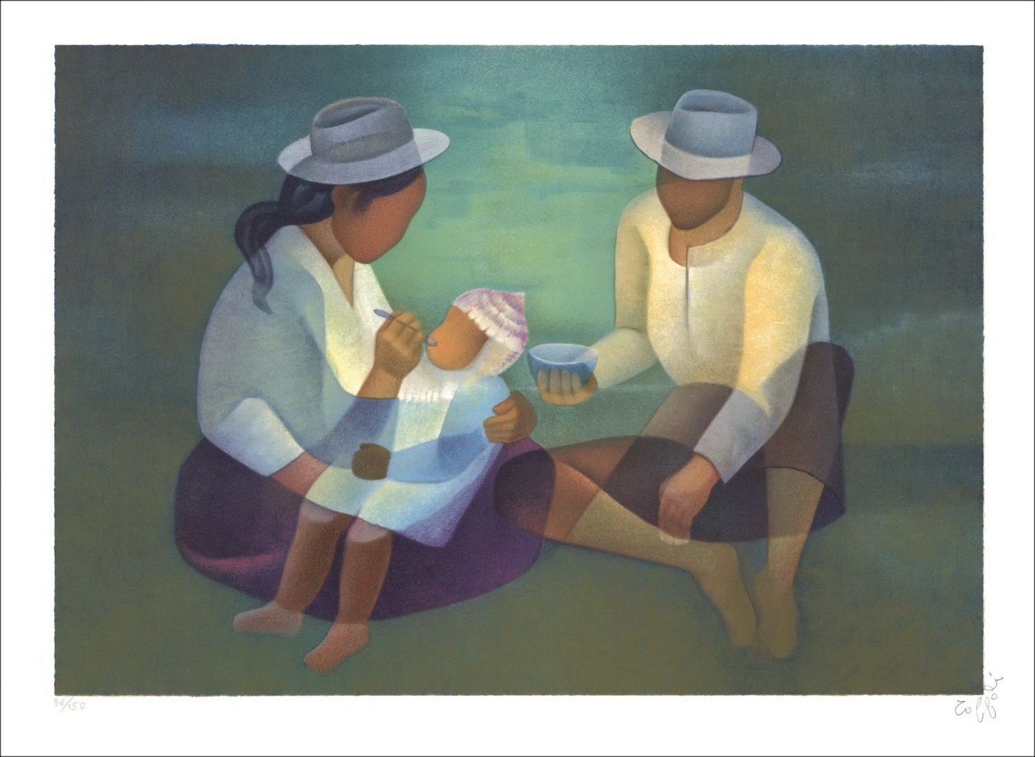 Buy Young family Original Lithograph Louis Toffoli 1991