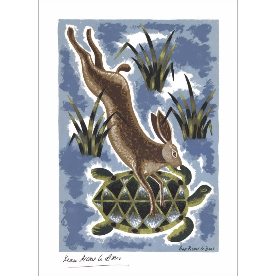 Jean Picart Le Sweet - Litografía original "The Hare and Turtle" 38x28cm - 1961