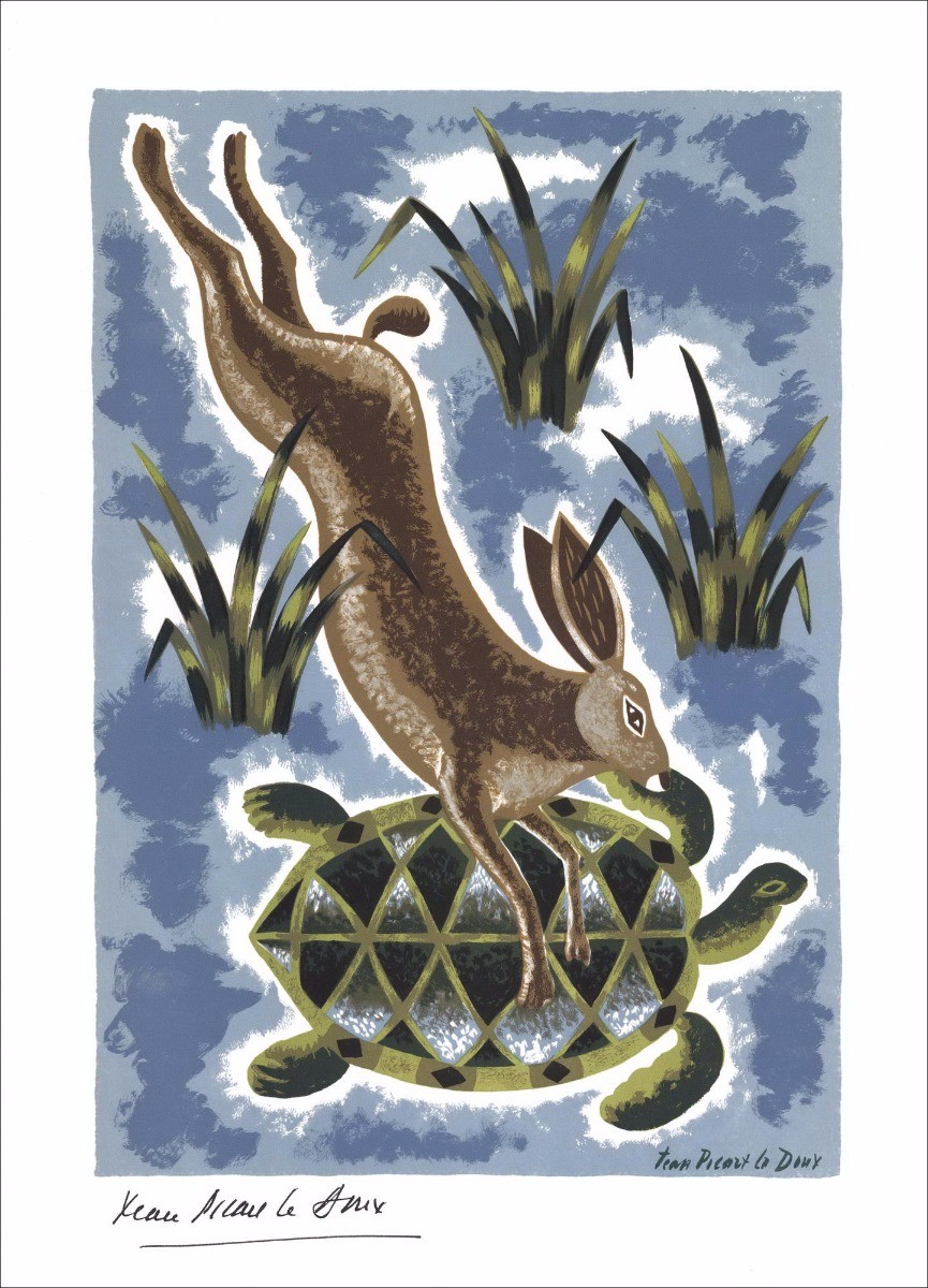 Jean PICART LE DOUX - Original Lithograph "The Hare and the Tortoise" 38x28cm - 1961