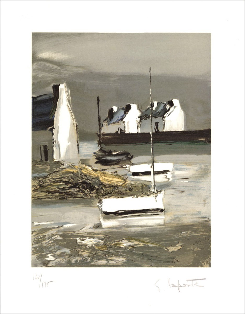 Georges Laporte - Litografía original "Los tres botes" 47x36cm - firmados y numerados a lápiz