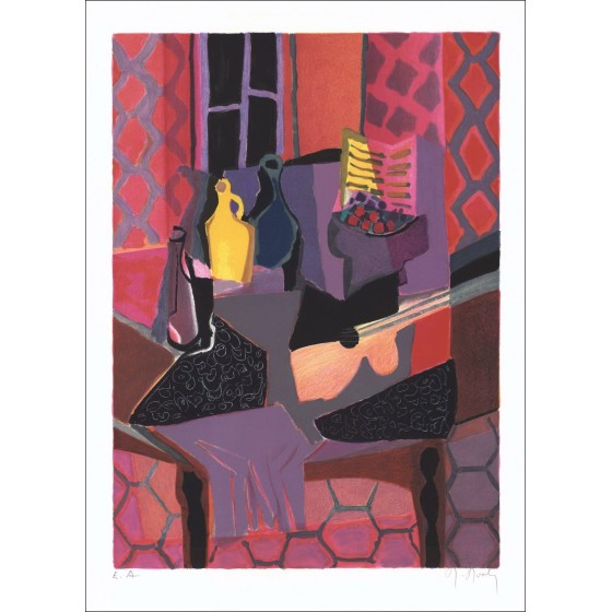 Marcel MOULY - Litografia Originale "Natura morta alla finestra" 63x46cm