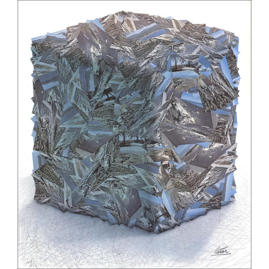 Caesar (Baldaccini) - Original-Lithographie "Postkartenkompression Porträt des schönen Flughafens" 75x55cm
