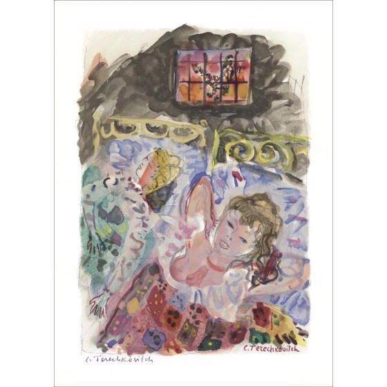 Kostia TERECHKOVITÄT - Original Lithograph "The Two Servants" 38x28cm - 1961