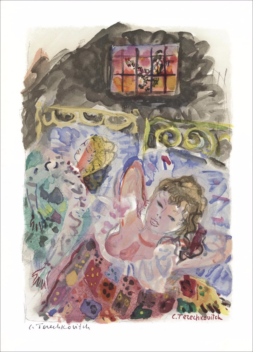 Kostia Terechkovitch - Litografía original "Los dos sirvientes" 38x28cm - 1961