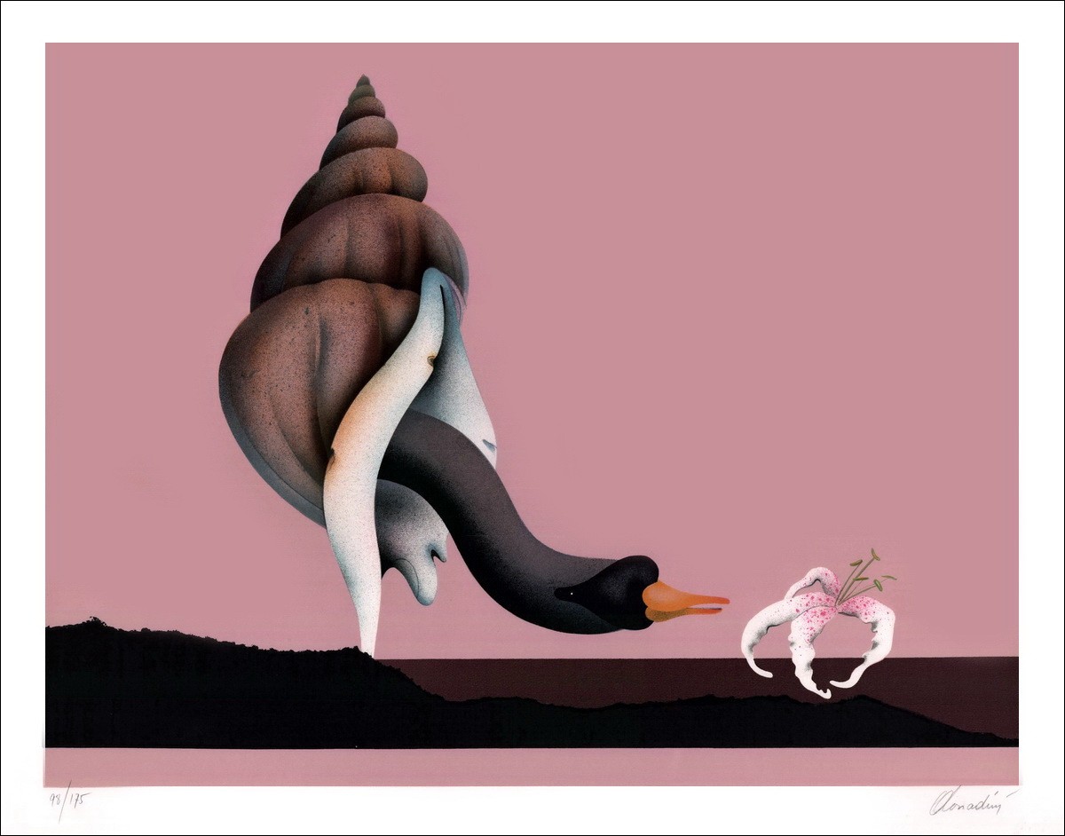 Jean-Paul DONADINI "The Swan and the Seashell" Original lithograph on vellum paper, signed in pencil and numbered