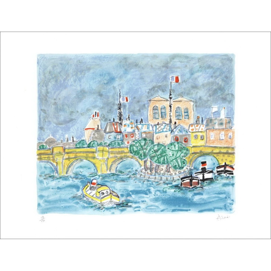 Paul Aïzpiri - Original-Lithographie "Paris, die Seine und Notre-Dame" 50x65cm