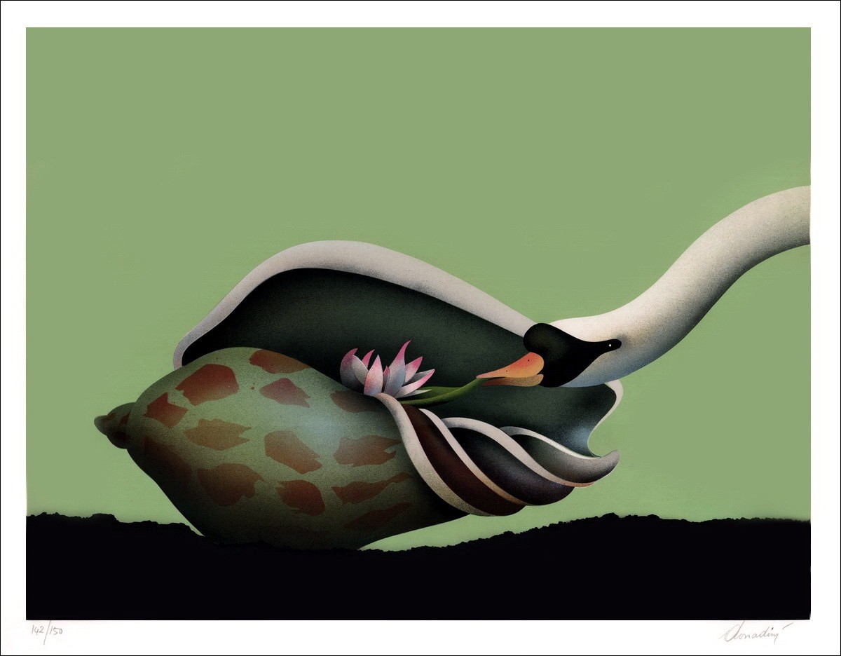 Jean-Paul DONADINI "Il cigno e l'orchidea" Litografia originale su carta velina, firmata a matita e numerata.