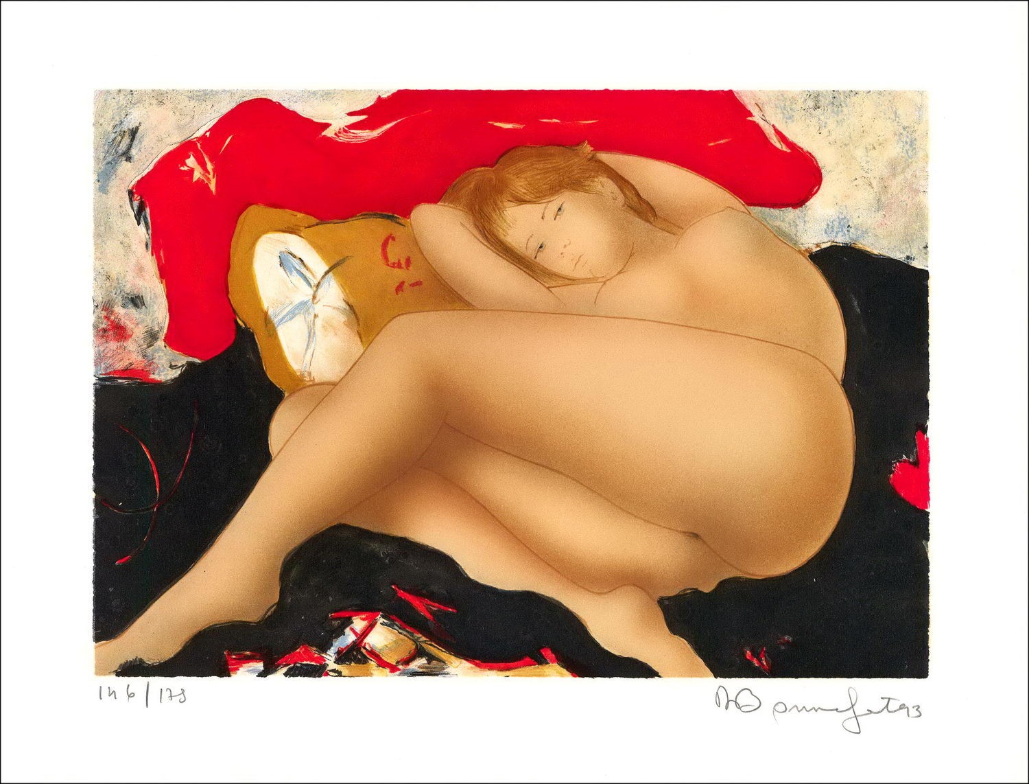 Procurement BONNEFOIT Alain Original Lithograph Elongated naked woman