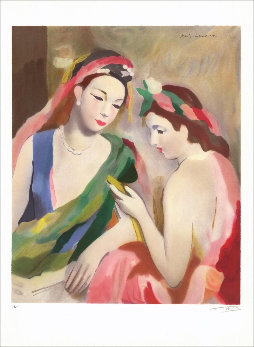 Marie Laurencin - Litografia dopo un acquerello "I due amici 02" 76x56cm