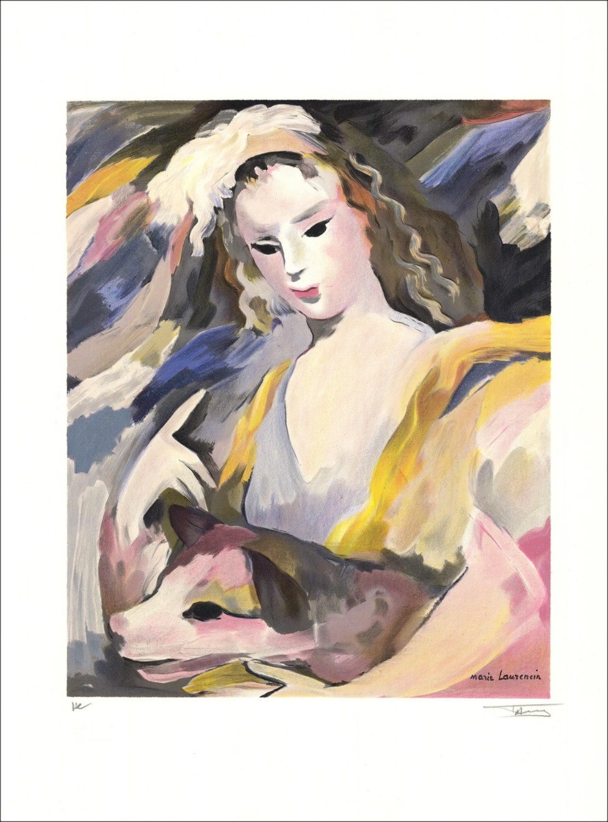 Marie Laurencin - Litografia dopo una "donna ad acquerello con il cane" 76x56cm