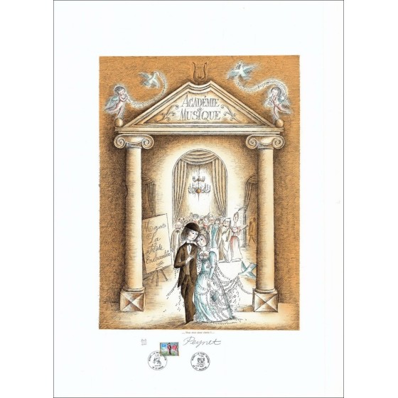 Raymond Peynet - Original-Lithographie "Haben Sie Liebling gefallen?" 76x56cm - 1985