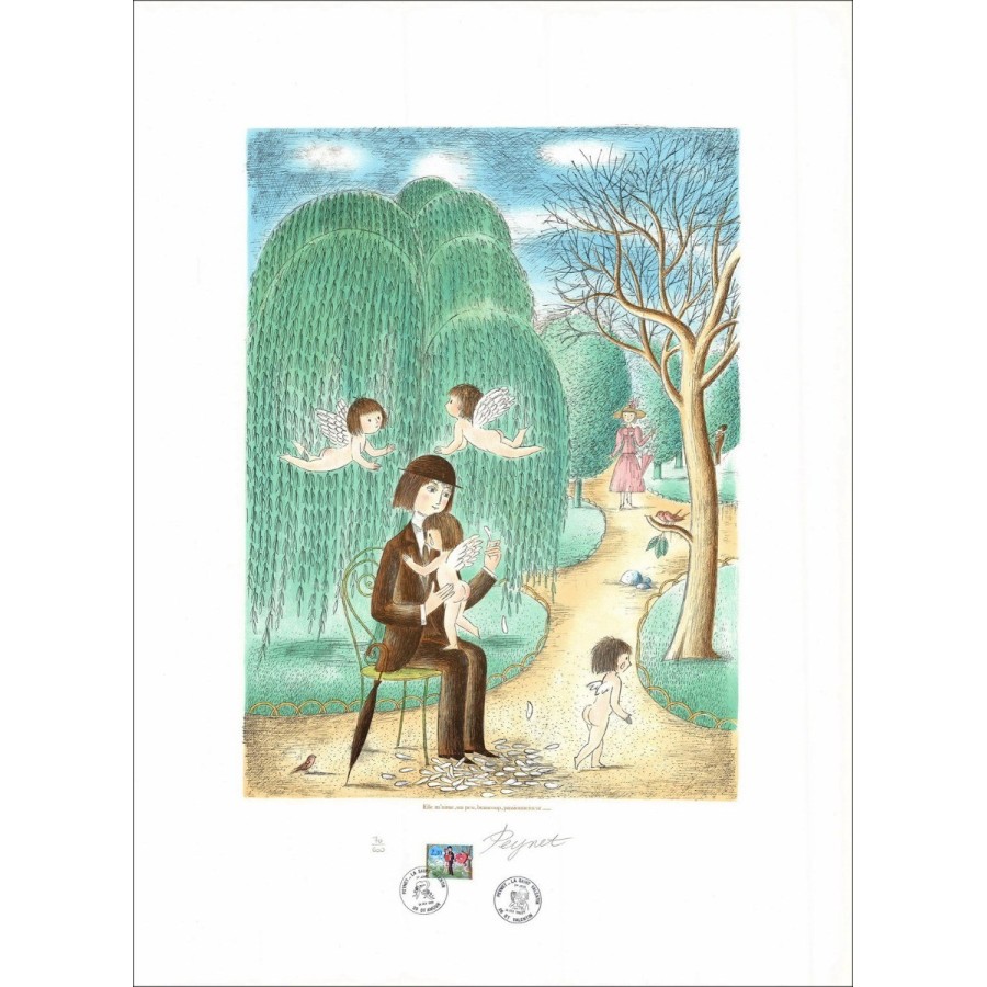 Raymond PEYNET - Original Lithograph "She loves me, a little, a lot, passionately." 76x56cm - 1985